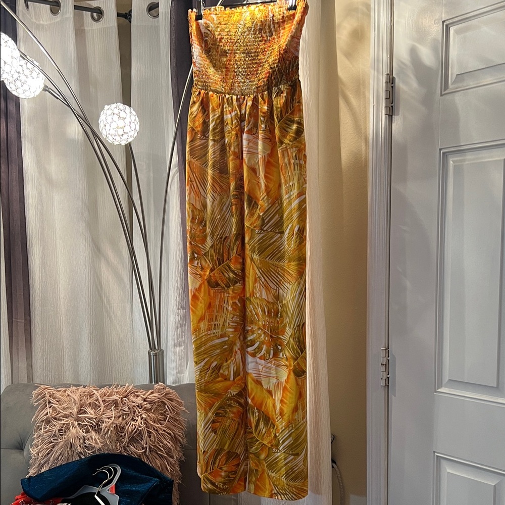 SHEIN Orange and Yellow Tropical Jumpsuit